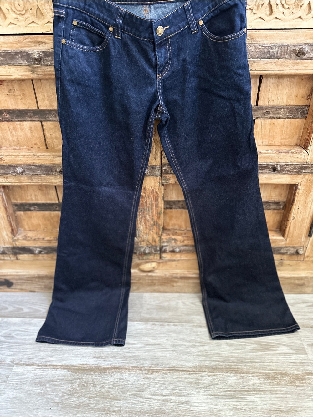 Gucci Womens Blue Denim Dark Wash 5-Pocket Design Wide-Leg Jeans Size 42